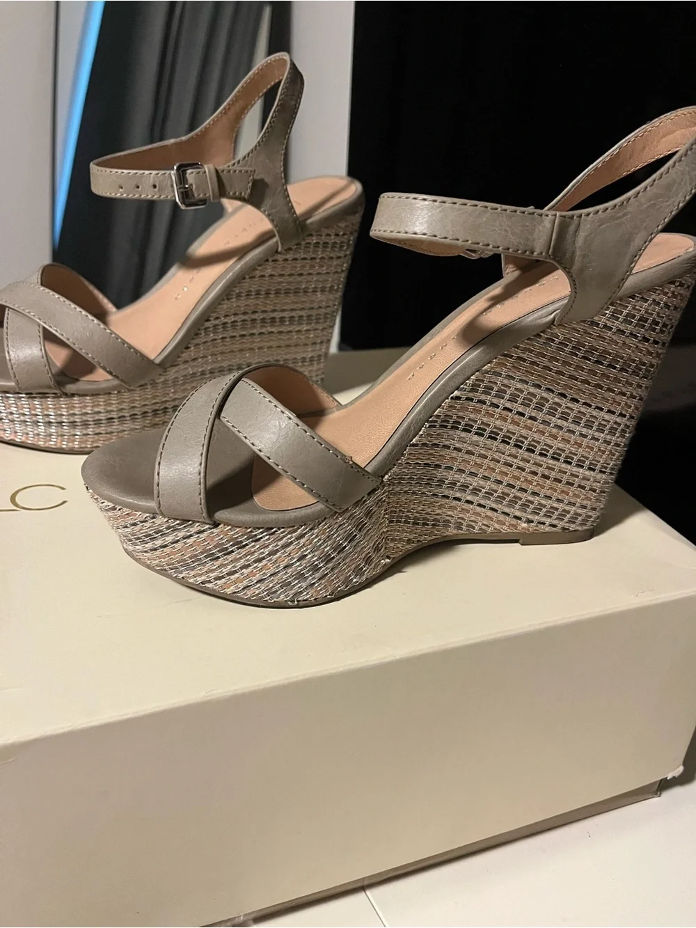 Kohl's Taupe Platform Wedge Sandals with Ankle Strap